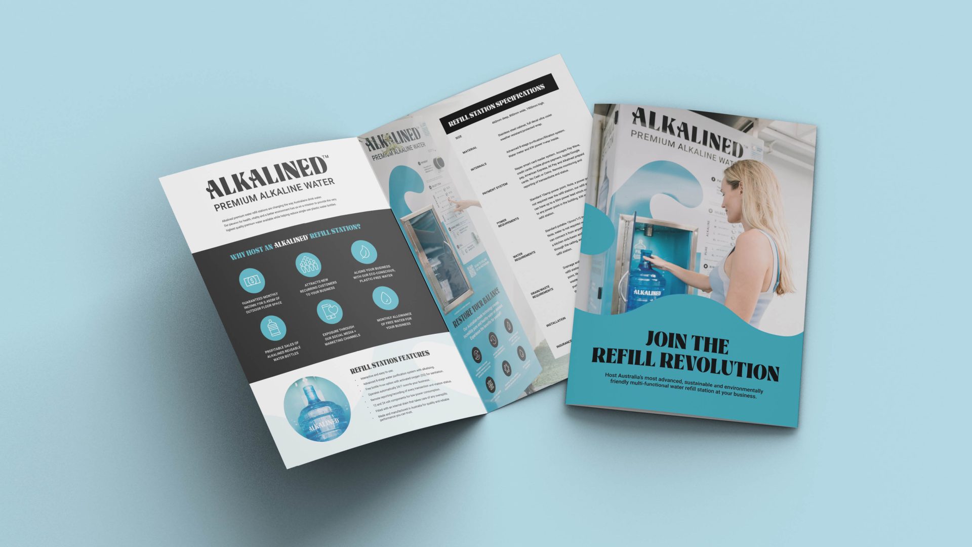 Graphic design for A4 brochure by Votive Brands for Alkalined.