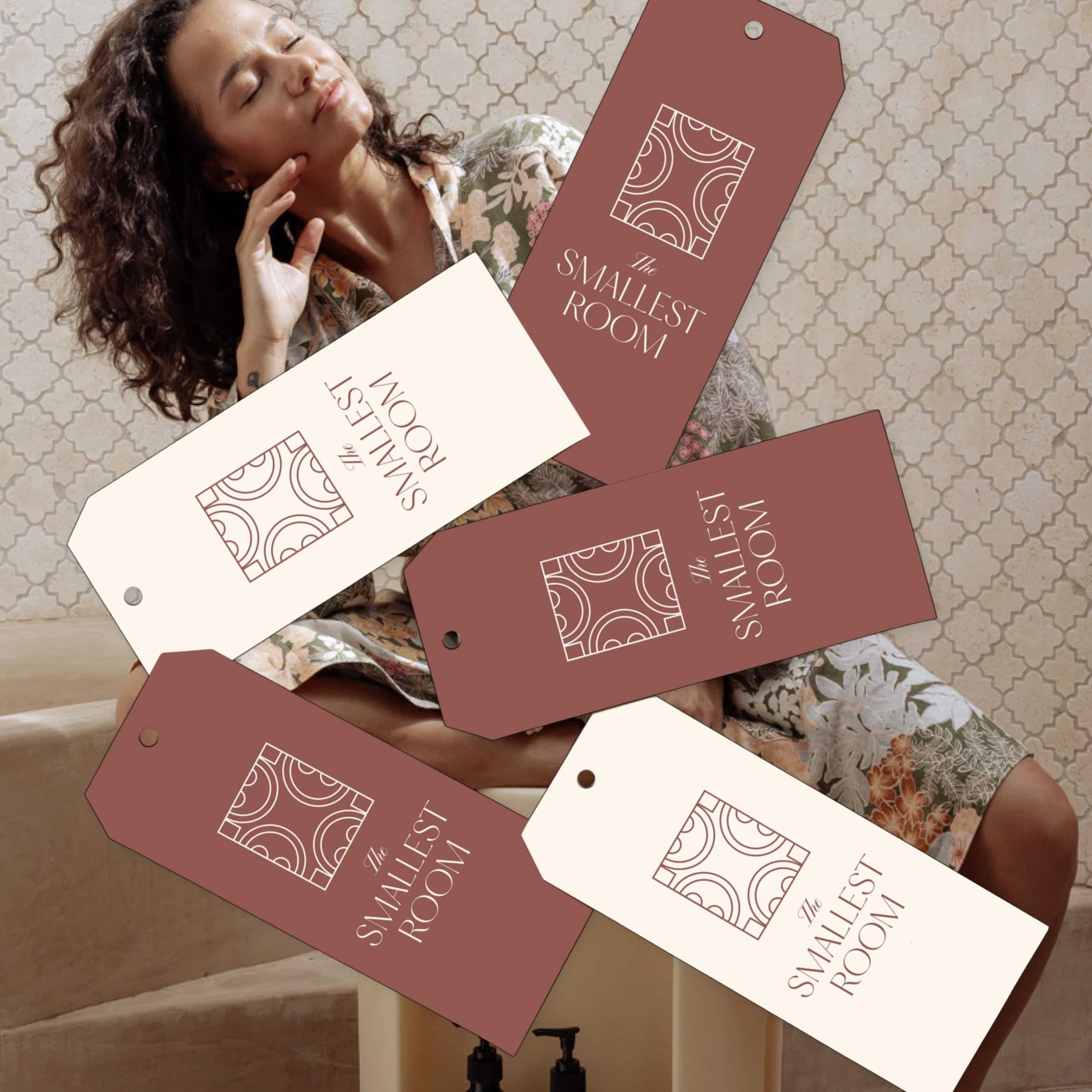 Graphic design of product tags for luxury homewares brand by Votive Brands